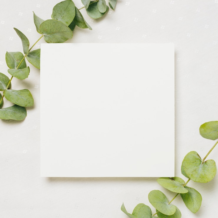 Photo gratuit laisse des brindilles au coin d'une carte de mariage blanche en toile de fond