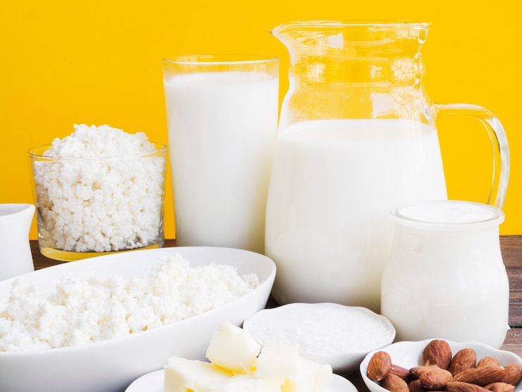 Photo gratuit lait, fromage cottage et produits laitiers