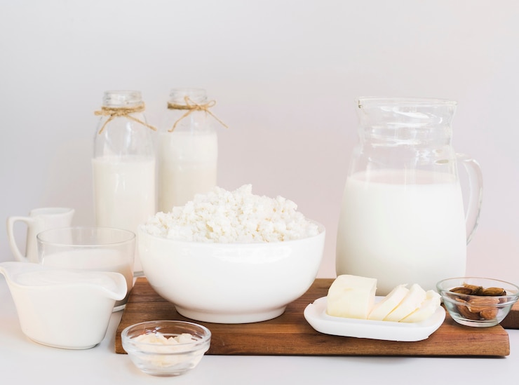 Photo gratuit lait, fromage cottage et produits laitiers