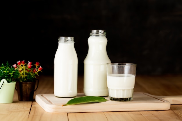lait, produits laitiers sains sur table