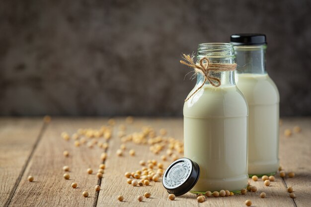 Lait de soja, produits alimentaires et boissons de soja Concept de nutrition alimentaire.