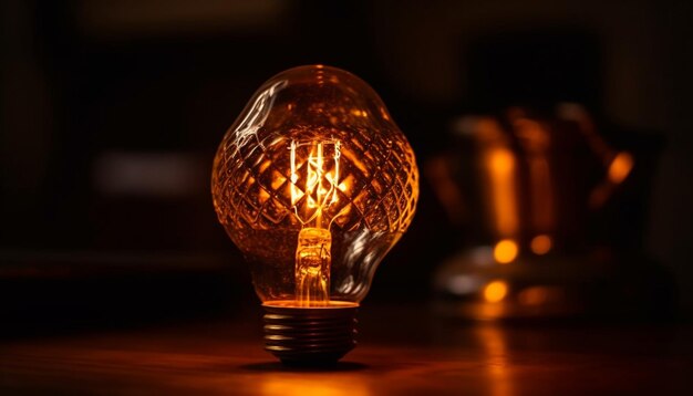 Lampe électrique très éclairée allumant un filament vibrant généré par l'IA