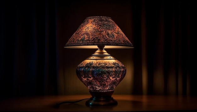 Photo gratuite une lampe élégante illumine une chambre moderne avec des ornements générés par l'ia