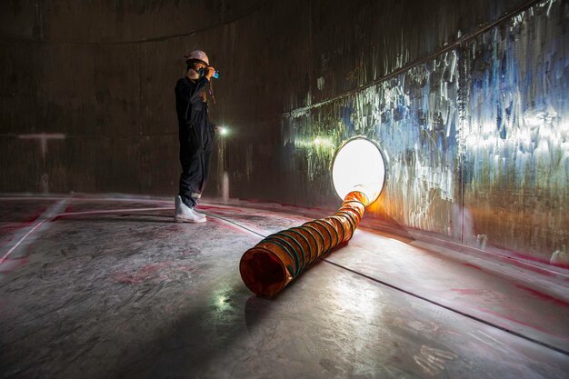 Lampe de poche mâle inspection travailleur visuel produits chimiques ventilateur en acier inoxydable air frais dans l'espace confiné du réservoir de stockage
