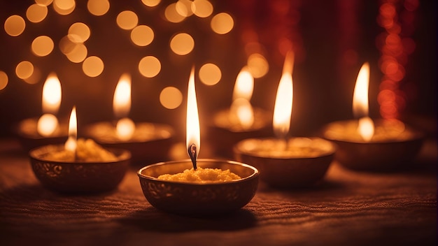 Lampes diya allumées pour la mise au point sélective du festival de Diwali