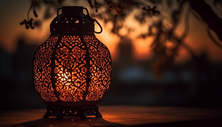 Photo gratuit lanterne antique brillant d'une lumière orange vif générée par l'ia