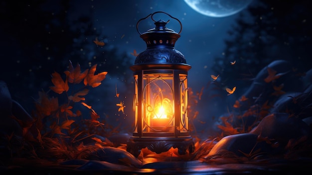 Photo gratuite une lanterne brillant avec une bougie à l'intérieur