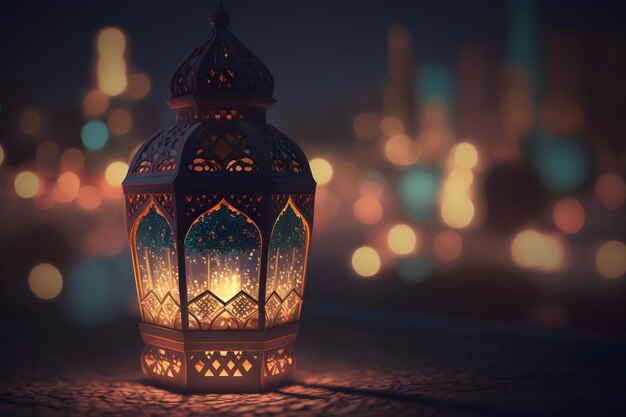 Une lanterne avec fond bokeh pour Adha et Fitr