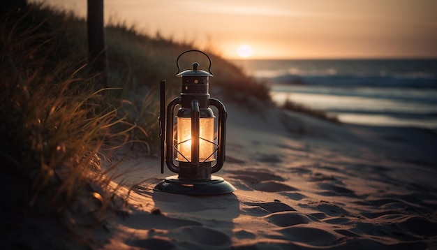 Photo gratuite une lanterne rougeoyante illumine une paisible nuit d'été à l'extérieur générée par l'ia