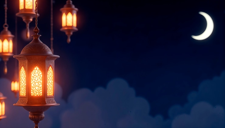 Photo gratuit les lanternes du ramadan et le croissant de lune
