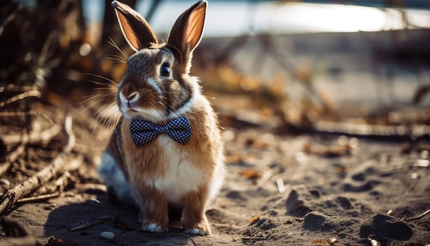 Photo gratuite lapin moelleux assis sur l'herbe à l'air adorablement mignon généré par l'ia