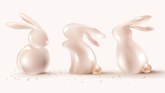 Lapin de Pâques 3D dans l'ensemble de thème de célébration de vacances d'or rose de luxe