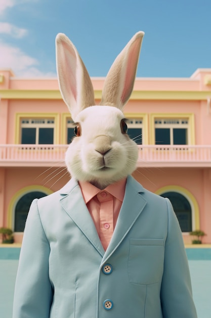 Photo gratuite un lapin de pâques en costume dans un monde fantastique