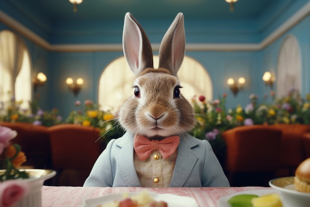 Photo gratuite un lapin de pâques en costume dans un monde fantastique