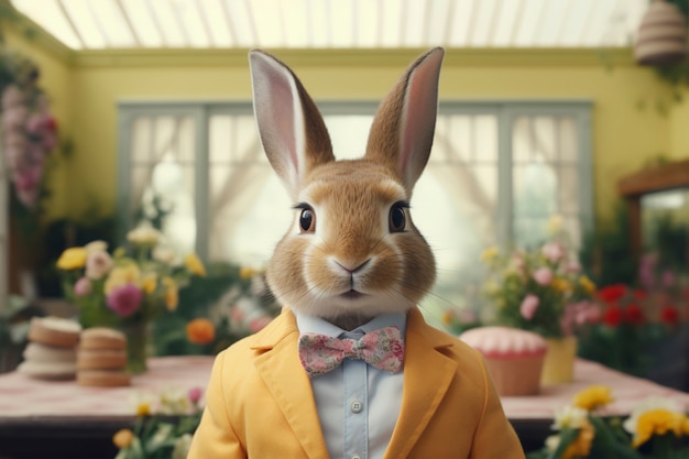 Photo gratuite un lapin de pâques en costume dans un monde fantastique