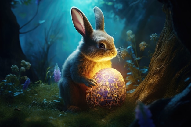 Photo gratuite le lapin de pâques dans un monde fantastique