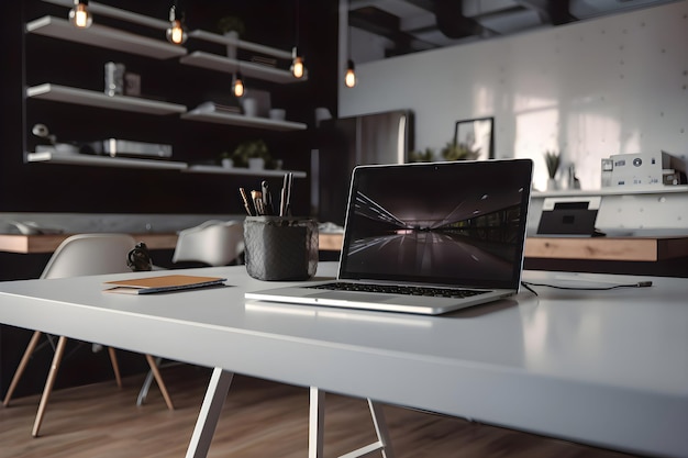 Photo gratuite laptop sur table dans un bureau moderne concept de lieu de travail rendering 3d