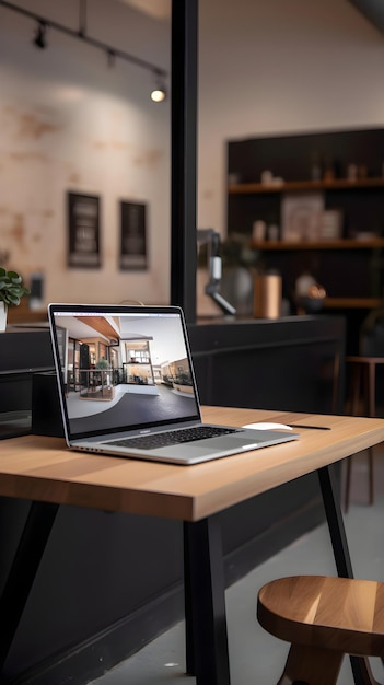 Laptop sur une table dans un concept de design d'intérieur de café