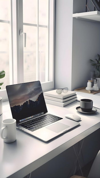Photo gratuite laptop sur table dans un intérieur de bureau moderne rendu 3d