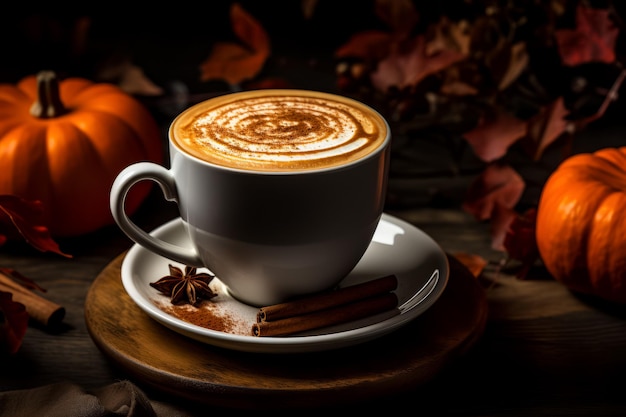 Photo gratuite latte aux épices de citrouille sur un fond chaud d'automne