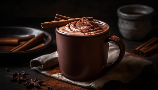 Photo gratuite latte épicé avec garniture de chocolat et d'anis généré par l'ia