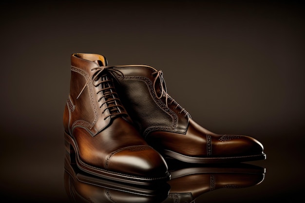 Élégantes chaussures en cuir marron pour hommes sur fond marron Style studio photo Ai générative