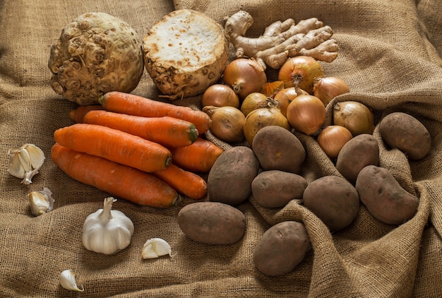 Légumes sur couverture