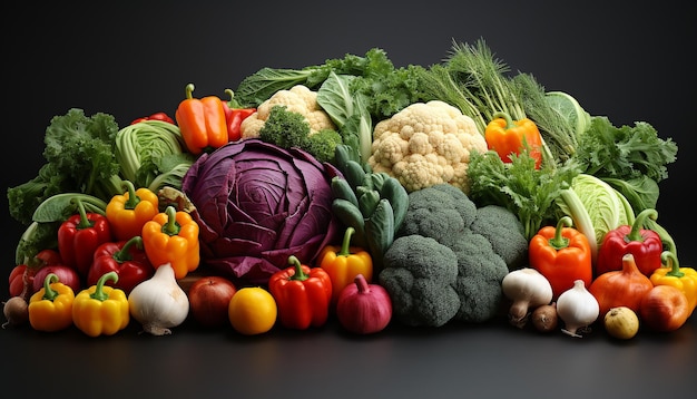 Photo gratuite légumes frais tomate chou-fleur carotte brocoli oignon poivron généré par l'intelligence artificielle