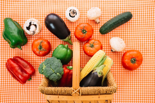 Légumes et panier sur toile