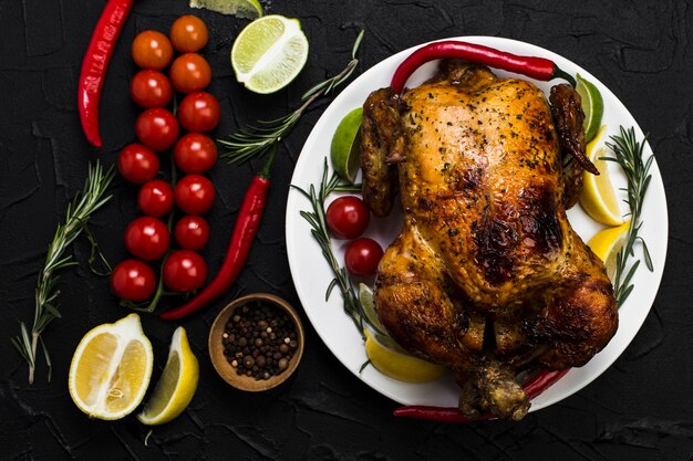 Légumes près de poulet frit