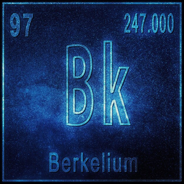 Élément chimique de berkélium, signe avec numéro atomique et poids atomique, élément du tableau périodique