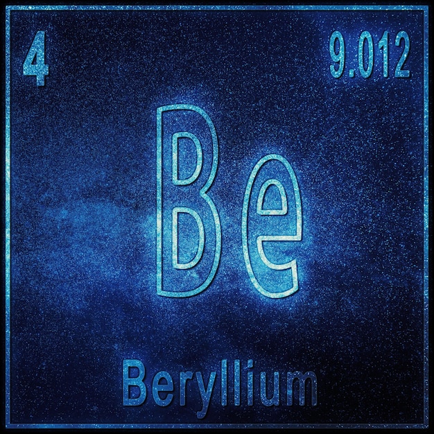 Élément chimique de béryllium, signe avec numéro atomique et poids atomique, élément de tableau périodique