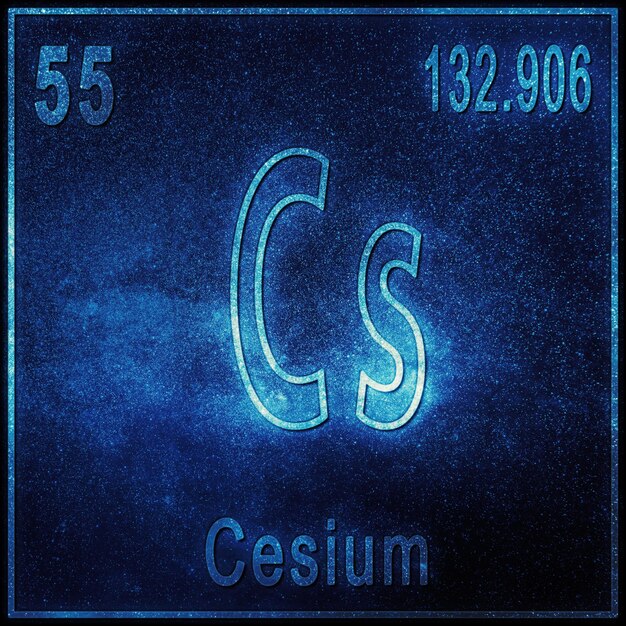 Élément chimique césium, signe avec numéro atomique et poids atomique, élément du tableau périodique