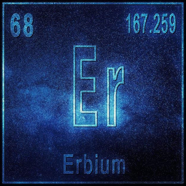 Élément chimique erbium, signe avec numéro atomique et poids atomique, élément du tableau périodique