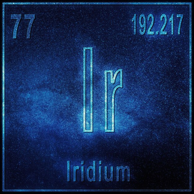 Élément chimique d'iridium, signe avec numéro atomique et poids atomique, élément de tableau périodique
