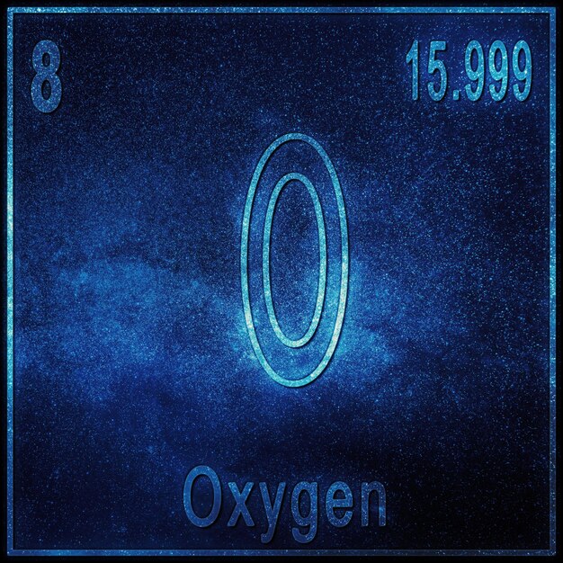 Élément chimique oxygène, signe avec numéro atomique et poids atomique, élément du tableau périodique