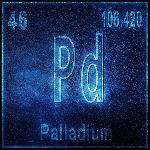 Élément chimique palladium, signe avec numéro atomique et poids atomique, élément du tableau périodique