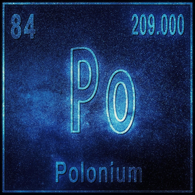 Élément chimique de polonium, signe avec numéro atomique et poids atomique, élément de tableau périodique