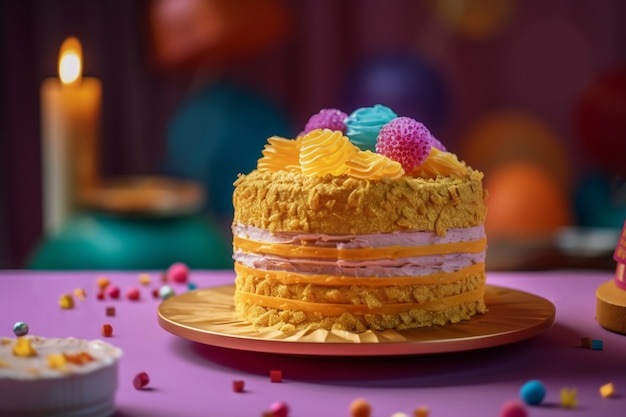 Éléments d'or pour la fête d'anniversaire et le gâteau