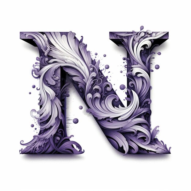 Lettre n réaliste avec des feuilles