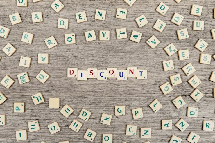 Photo gratuit lettres formant le mot discount