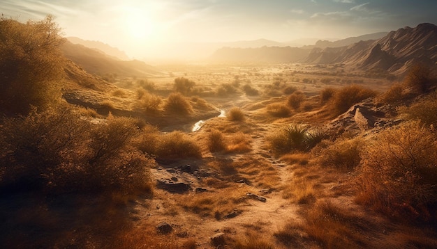 Lever du soleil sur la beauté tranquille de la chaîne de montagnes dans la nature générée par l'IA