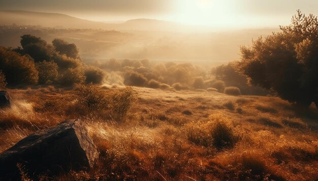 Lever du soleil sur la beauté tranquille de la chaîne de montagnes dans la nature générée par l'IA