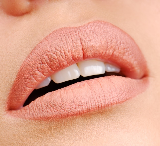 Photo gratuite lèvres de femme avec une couleur naturelle de rouge à lèvres
