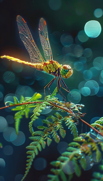 Photo gratuite une libellule brillante avec des nuances de néon