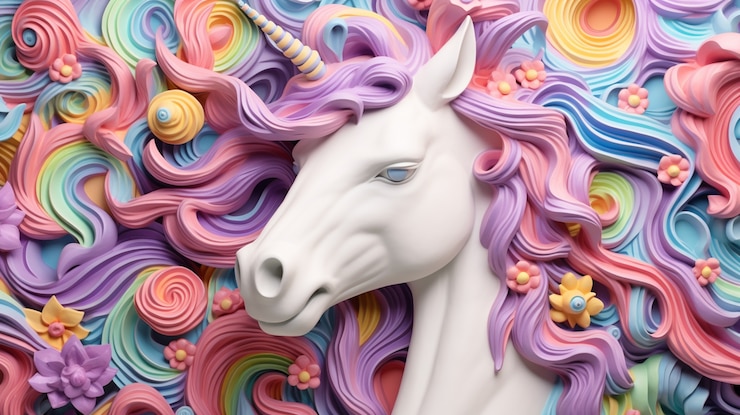 Photo gratuit une licorne 3d colorée avec une crinière colorée