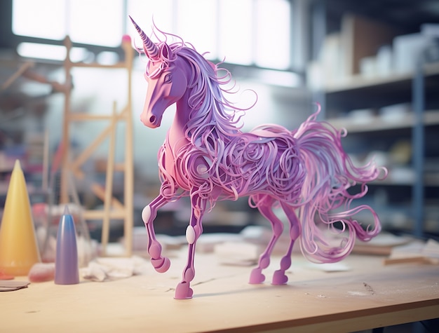 Photo gratuite licorne 3d avec des couleurs roses