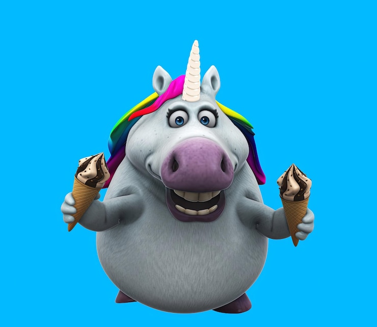 Photo gratuit une licorne de dessin animé avec une crème glacée