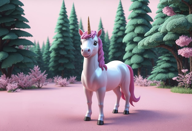 Une licorne mignonne en 3D
