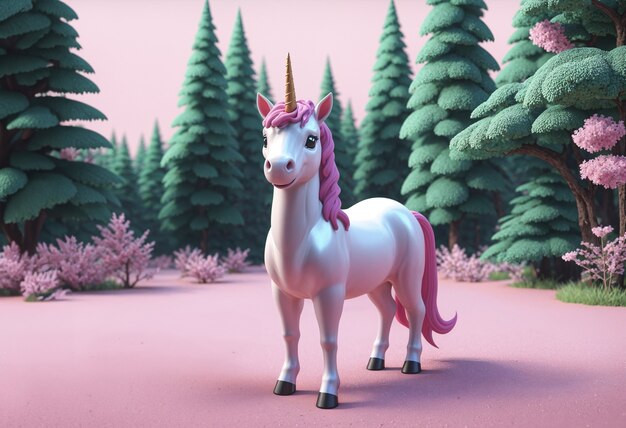 Une licorne mignonne en 3D